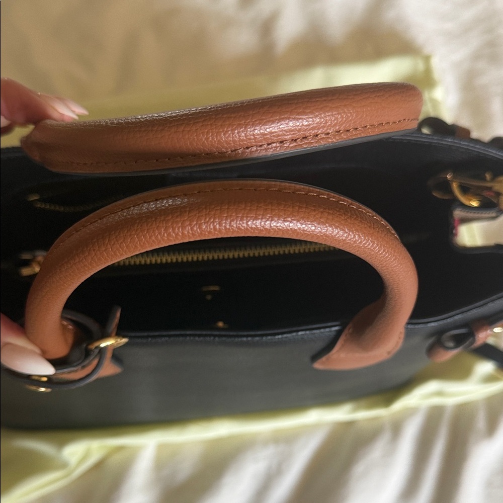 Burberry Black Leather Satchel with Brown Handles and Gold Hardware - Picture 8 of 11